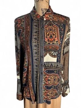 Olivaceous Paisley Patchwork Rayon Button up Blouse Size M Boho Western